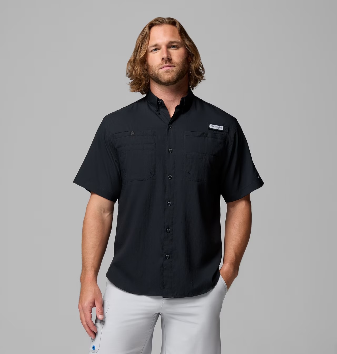 Camisa Columbia Negra Manga Corta